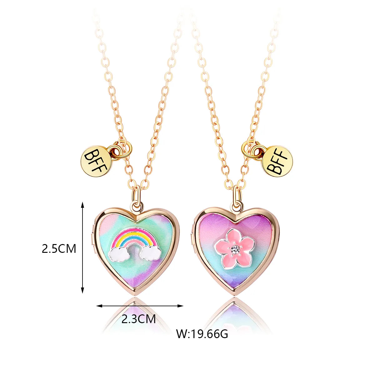 Set of 2 Chains Friendship Necklaces Heart Rainbow Clouds - BFF Best Friends Forever Lovers or Couple - Fantasy - Pendant