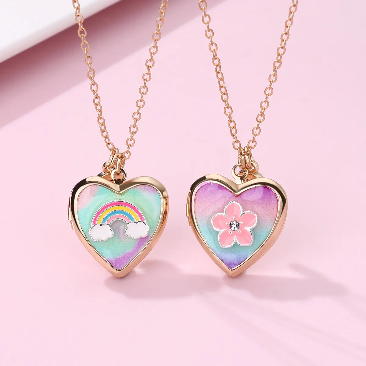 Set of 2 Chains Friendship Necklaces Heart Rainbow Clouds - BFF Best Friends Forever Lovers or Couple - Fantasy - Pendant