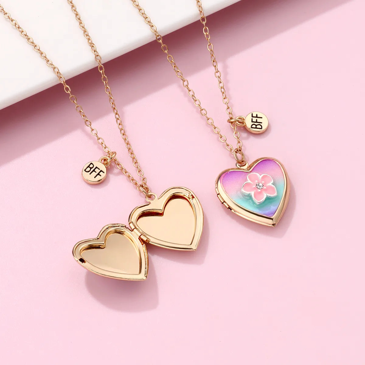 Set of 2 Chains Friendship Necklaces Heart Rainbow Clouds - BFF Best Friends Forever Lovers or Couple - Fantasy - Pendant