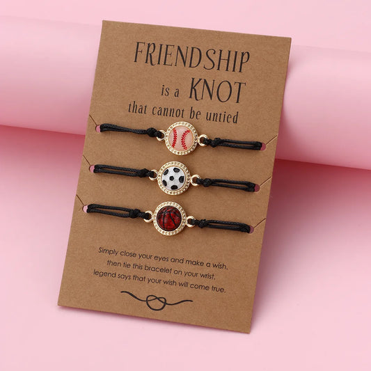 Lot de 3 Bracelets D'amitié Cordon Réglable avec Carte - Ballons Sports - BFF - Best Friends Forever