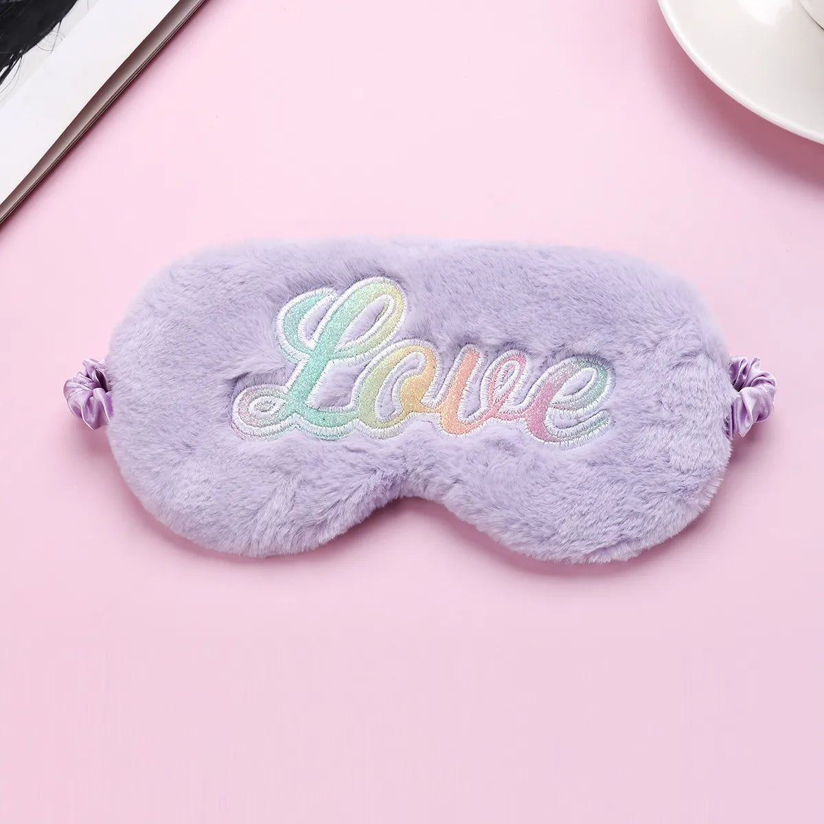 Rêves Doux - Masque Nuit pour Dormir - Enfant Mignon - Doux Peluche - Broderie Arc en Ciel - Couleurs Pastels