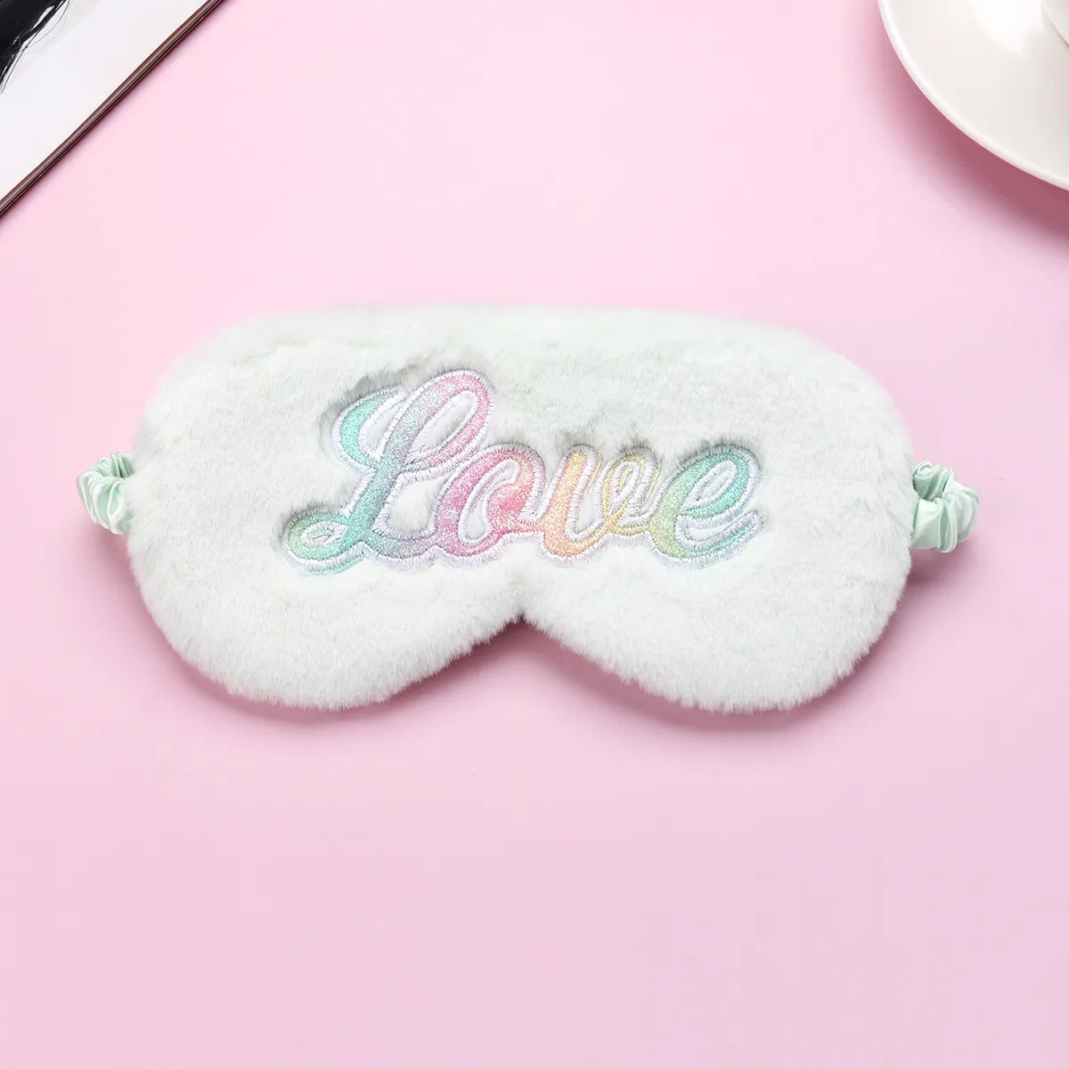 Rêves Doux - Masque Nuit pour Dormir - Enfant Mignon - Doux Peluche - Broderie Arc en Ciel - Couleurs Pastels