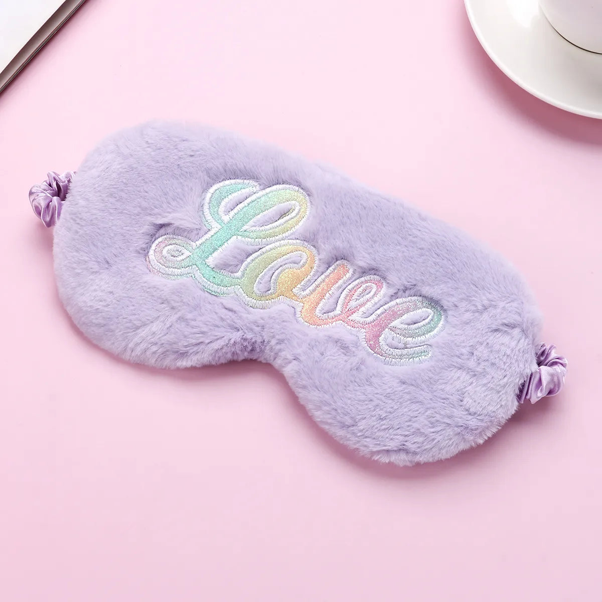 Rêves Doux - Masque Nuit pour Dormir - Enfant Mignon - Doux Peluche - Broderie Arc en Ciel - Couleurs Pastels