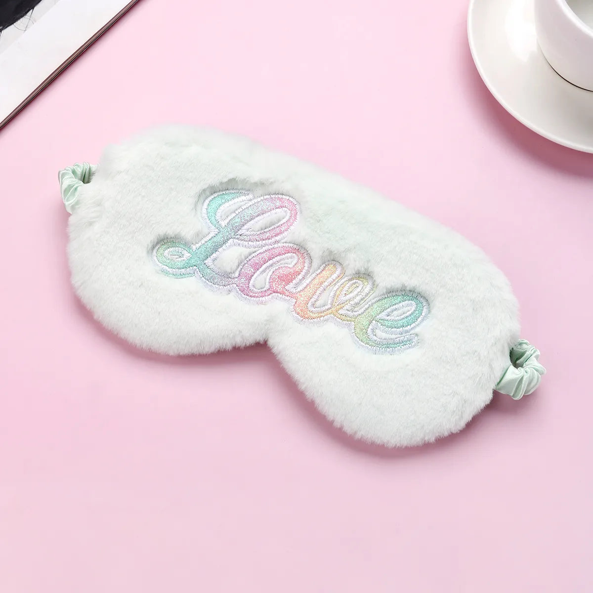 Rêves Doux - Masque Nuit pour Dormir - Enfant Mignon - Doux Peluche - Broderie Arc en Ciel - Couleurs Pastels