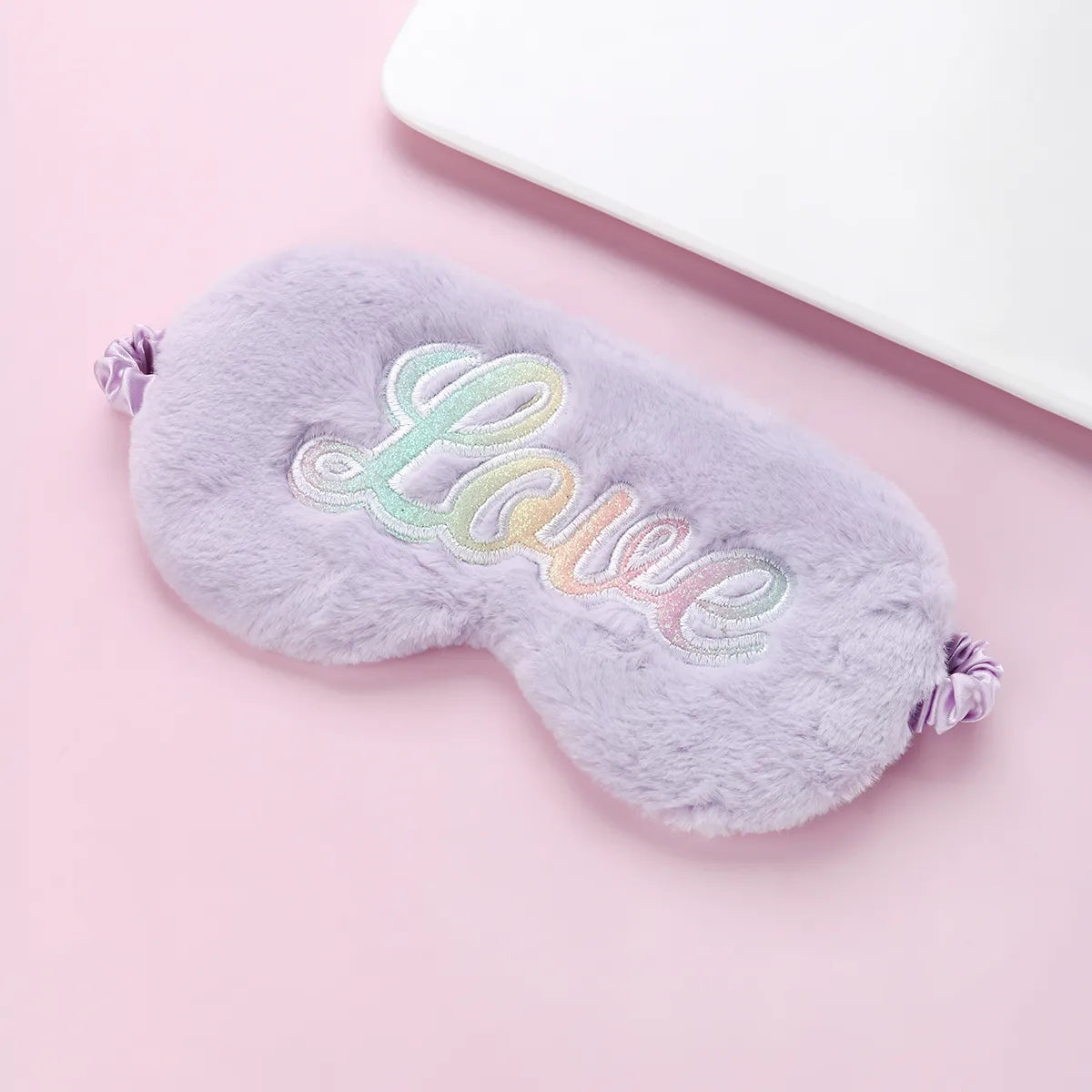 Rêves Doux - Masque Nuit pour Dormir - Enfant Mignon - Doux Peluche - Broderie Arc en Ciel - Couleurs Pastels