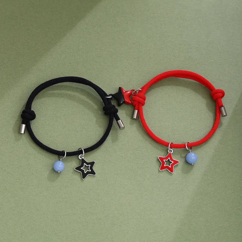 CHILD - Set of 2 Adjustable Friendship Cord Bracelets Little Cat - BFF Best Friends Forever - Fantasy - Phosphorescent Magnetic Pendant