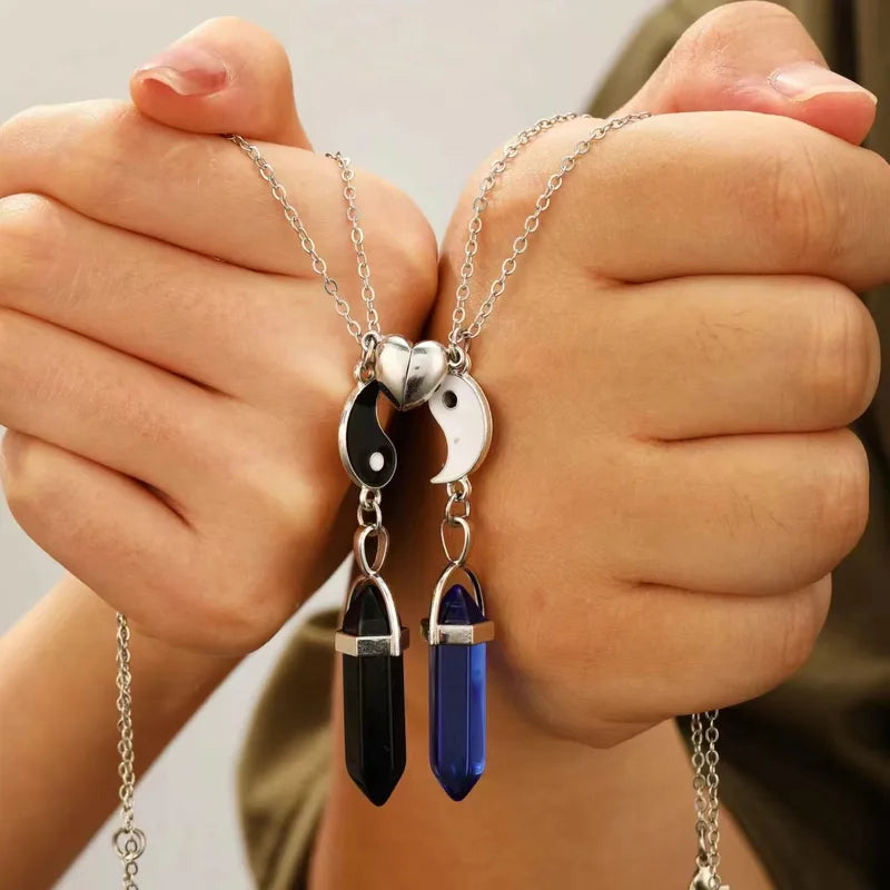 Lot de 2 Colliers D'amitié - Tube - BFF - Best Friends Forever - Pendentif Aimanté Coeur - Amoureux Couple Amitié