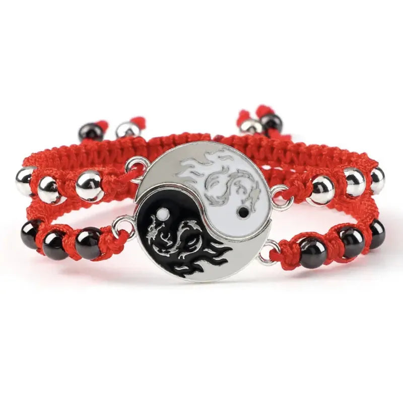 Lot de 2 Bracelets D'amitié Cordon Réglable - Ying Yang Tai Chi Dragon - BFF - Best Friends Forever - Amoureux Couple Amitié