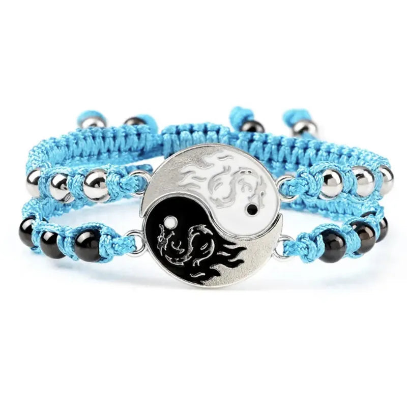 Lot de 2 Bracelets D'amitié Cordon Réglable - Ying Yang Tai Chi Dragon - BFF - Best Friends Forever - Amoureux Couple Amitié