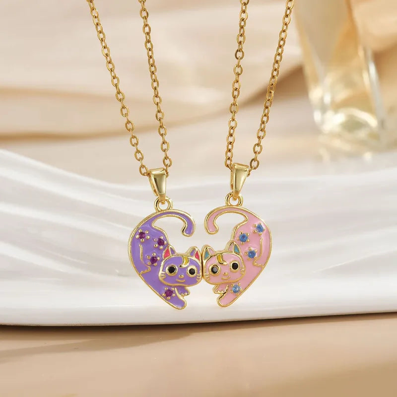 Lot de 2 Colliers D'amitié Aimanté Avec Carte - Chats - BFF - Best Friends Forever - Arc en Ciel - Amitié - Couple