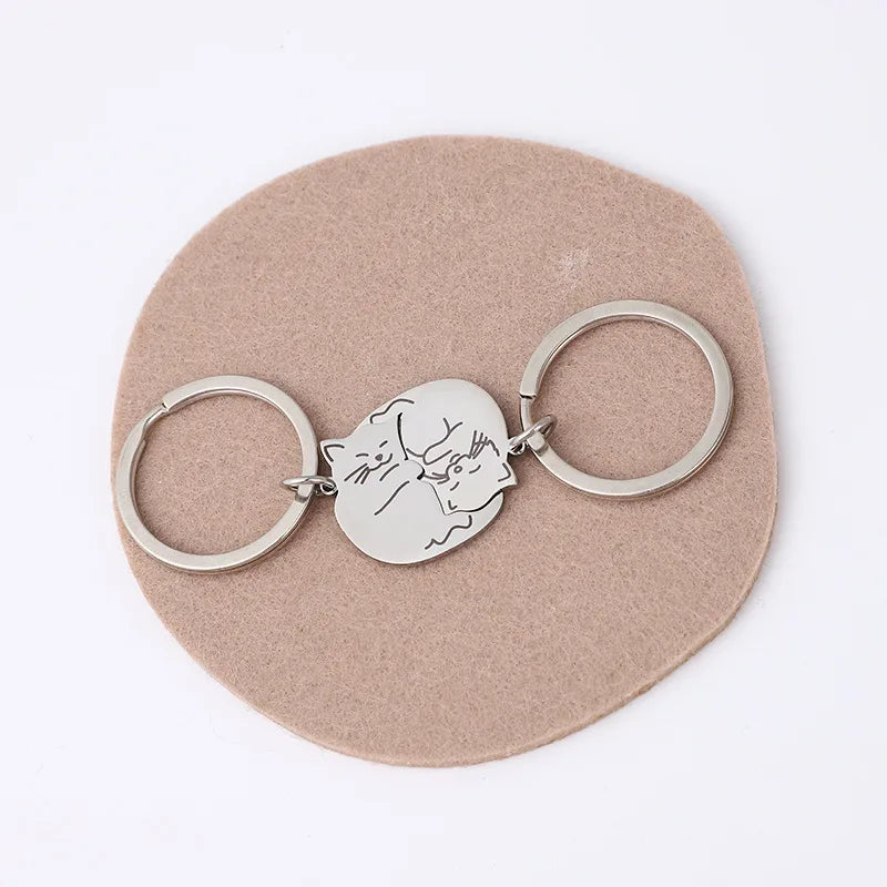 Lot de 2 Porte Clés - Chats Entrelacés - BFF - Best Friends Forever - Amoureux Couple Amitié - Pendentif de Sac