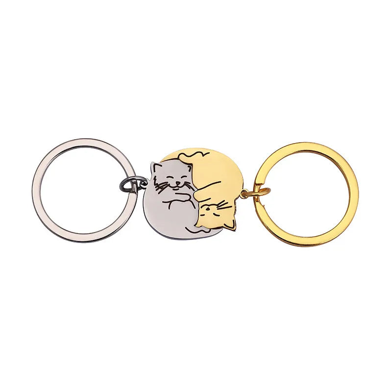 Lot de 2 Porte Clés - Chats Entrelacés - BFF - Best Friends Forever - Amoureux Couple Amitié - Pendentif de Sac