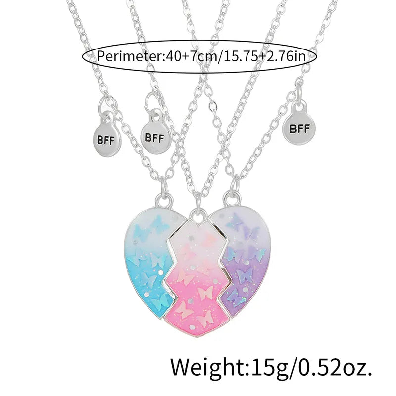Lot de 3 Colliers BFF Aimanté - Coeur Paillettes - Best Friends Forever - Amitié - Pendentif