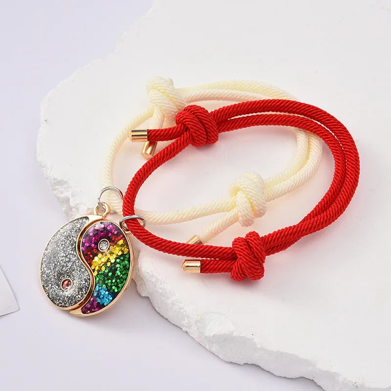 Set mit 2 verstellbaren Freundschaftsarmbändern aus Kordel, beste Freunde, Ying und Yang – BFF beste Freunde – Fantasy – magnetischer Anhänger – Liebhaber – Paar
