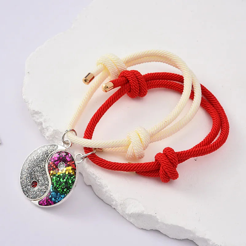 Set mit 2 verstellbaren Freundschaftsarmbändern aus Kordel, beste Freunde, Ying und Yang – BFF beste Freunde – Fantasy – magnetischer Anhänger – Liebhaber – Paar