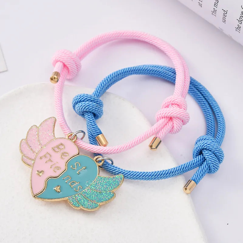 CHILDREN - Set of 2 Heart Friendship Necklace Chains - BFF Best Friends Forever - Fancy Heart Blue Pink Orange Yellow - Magnetic Pendant