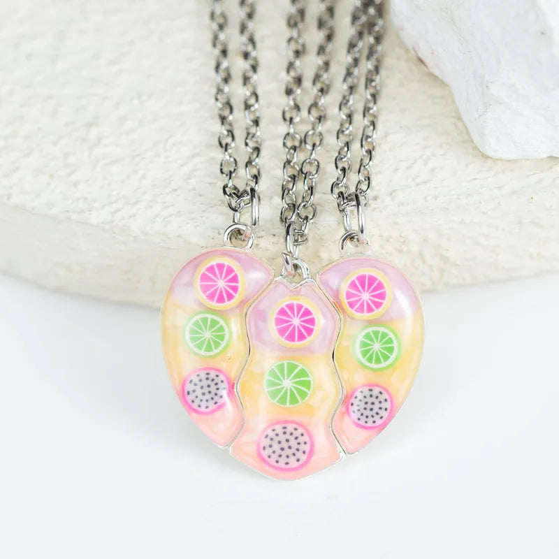 Lot de 3 Colliers BFF Aimanté - Coeur Fruits Etoiles - Best Friends Forever - Amitié - Pendentif Aimanté - Mignon