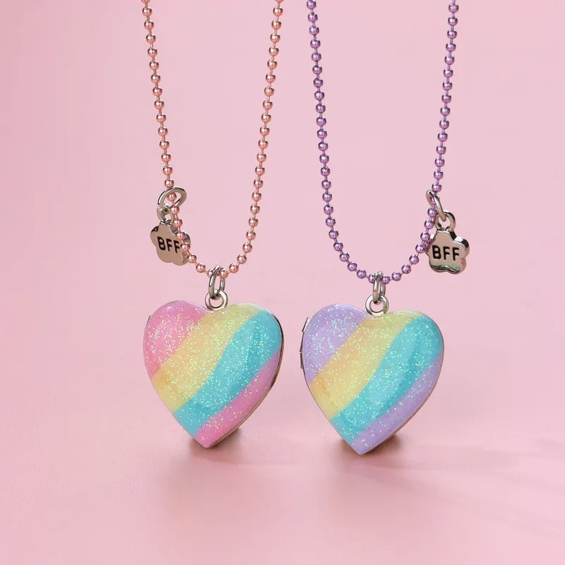Lot de 2 Colliers D'amitié - Coeur Fleur Arc en Ciel ou Fruits - BFF - Best Friends Forever - Amoureux Couple - Fantaisie - Mignon - Amitié A partager