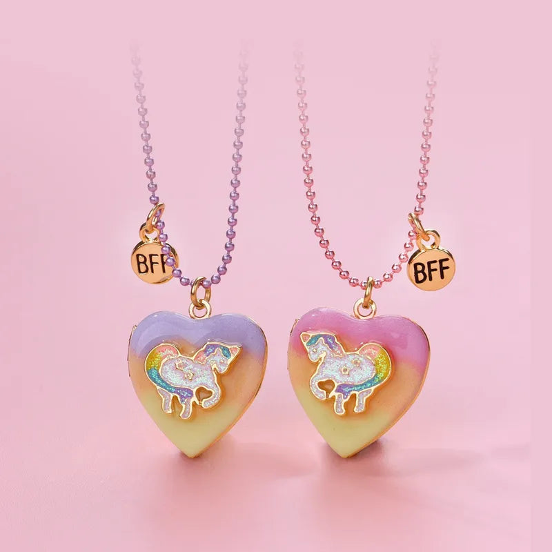 Lot de 2 Colliers D'amitié - Coeur Fleur Arc en Ciel ou Fruits - BFF - Best Friends Forever - Amoureux Couple - Fantaisie - Mignon - Amitié A partager
