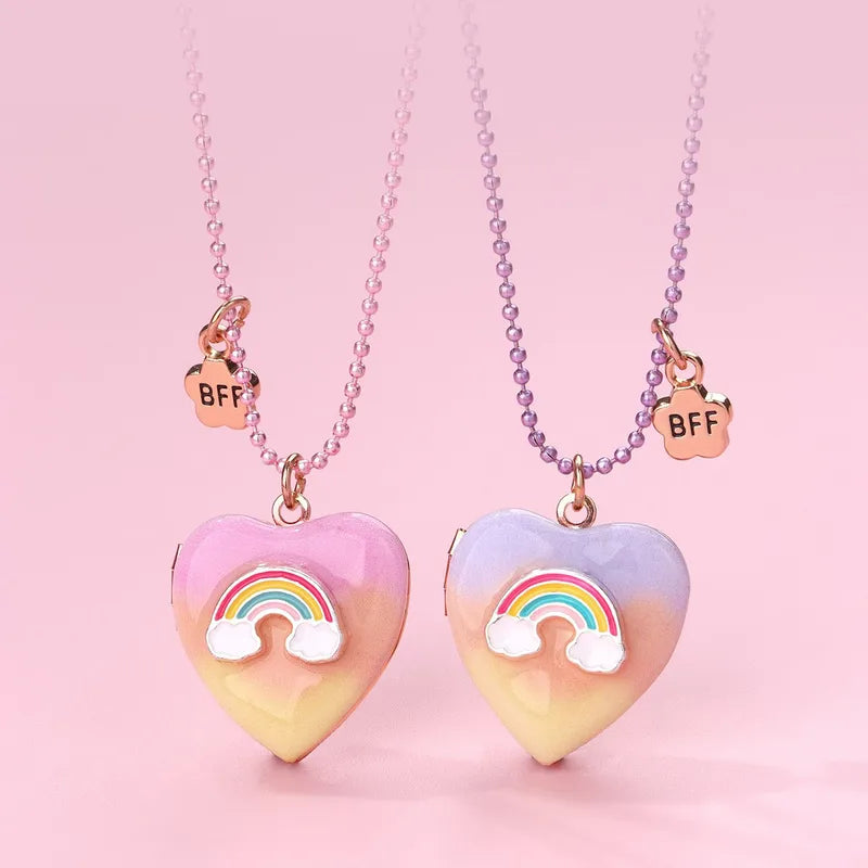 Lot de 2 Colliers D'amitié - Coeur Fleur Arc en Ciel ou Fruits - BFF - Best Friends Forever - Amoureux Couple - Fantaisie - Mignon - Amitié A partager