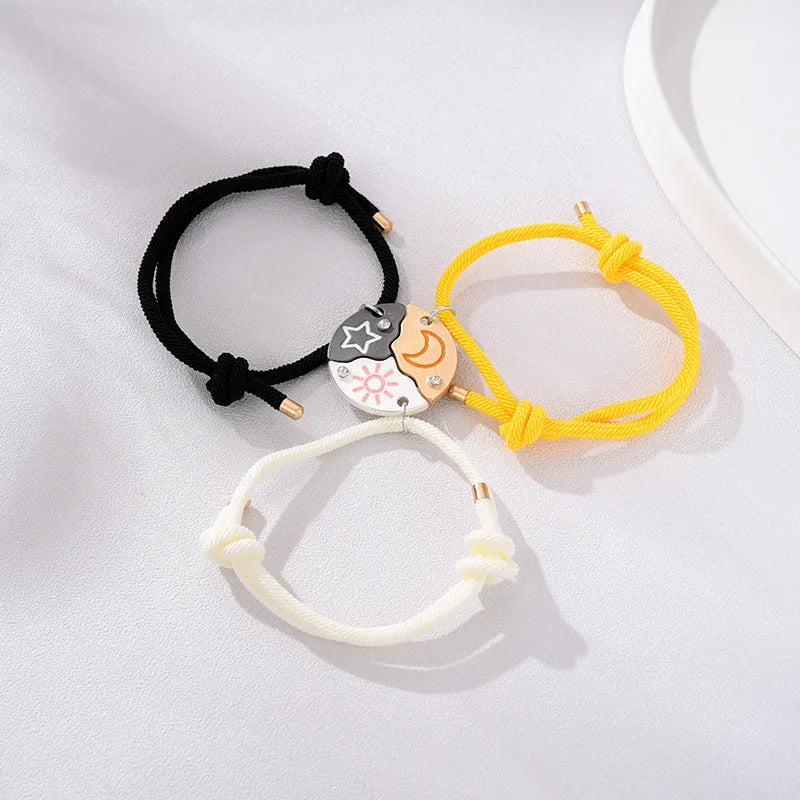 Lot de 3 Colliers ou Bracelets BFF - Lune soleil étoile Aimanté - Best Friends Forever - Argenté Doré