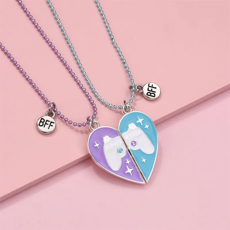 Lot de 2 Colliers BFF Aimanté - Coeur Manette Console de Jeux - Amitié - Best Friends Forever - Amoureux Couple