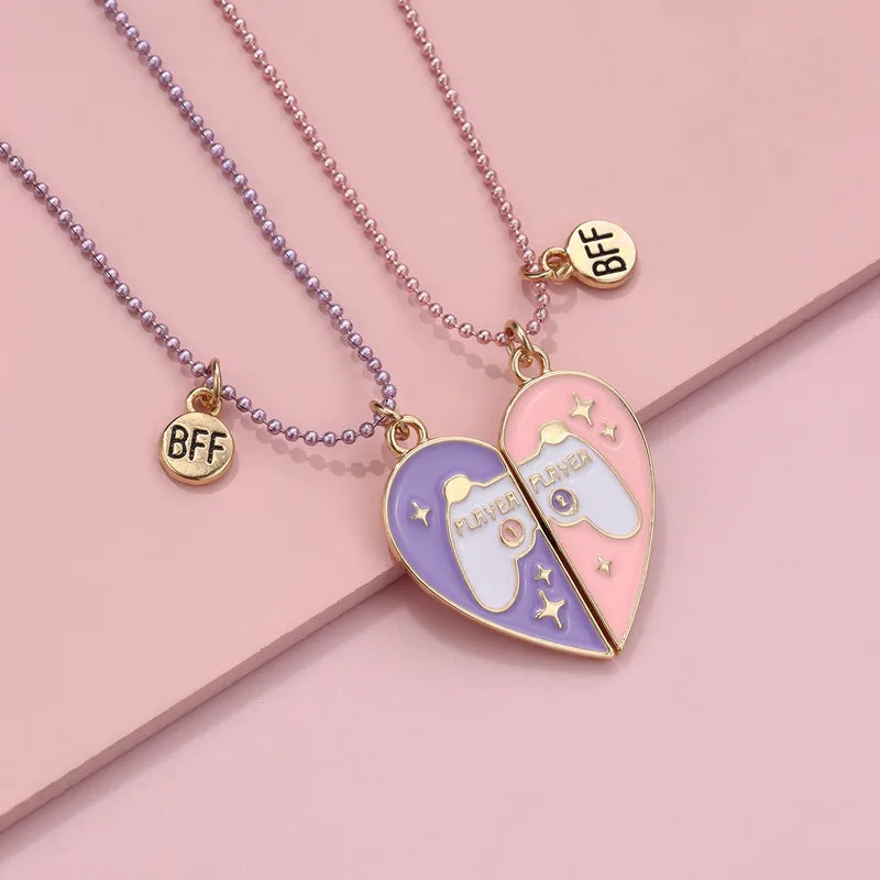 Lot de 2 Colliers BFF Aimanté - Coeur Manette Console de Jeux - Amitié - Best Friends Forever - Amoureux Couple