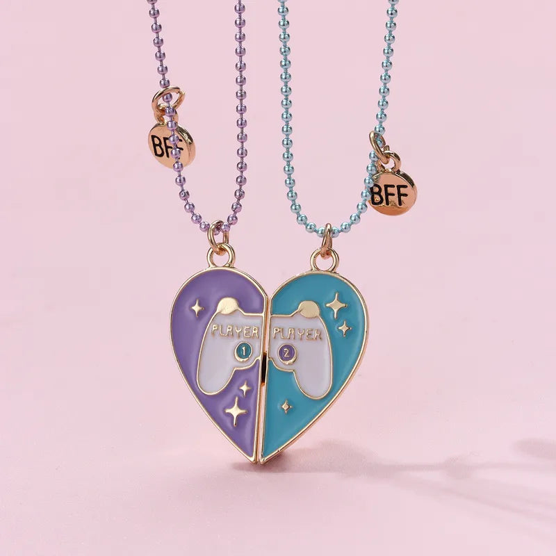 Lot de 2 Colliers BFF Aimanté - Coeur Manette Console de Jeux - Amitié - Best Friends Forever - Amoureux Couple