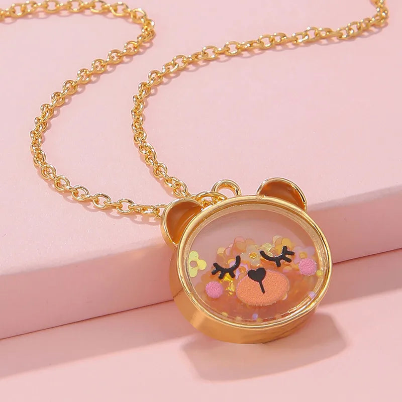 Collier Acrylique Transparent - Chat Ourson Grenouille Coeur - Pendentif intérieur Paillettes