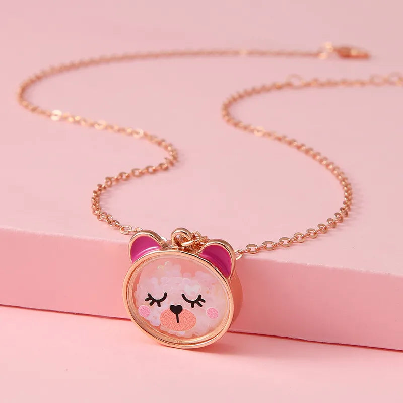 Collier Acrylique Transparent - Chat Ourson Grenouille Coeur - Pendentif intérieur Paillettes