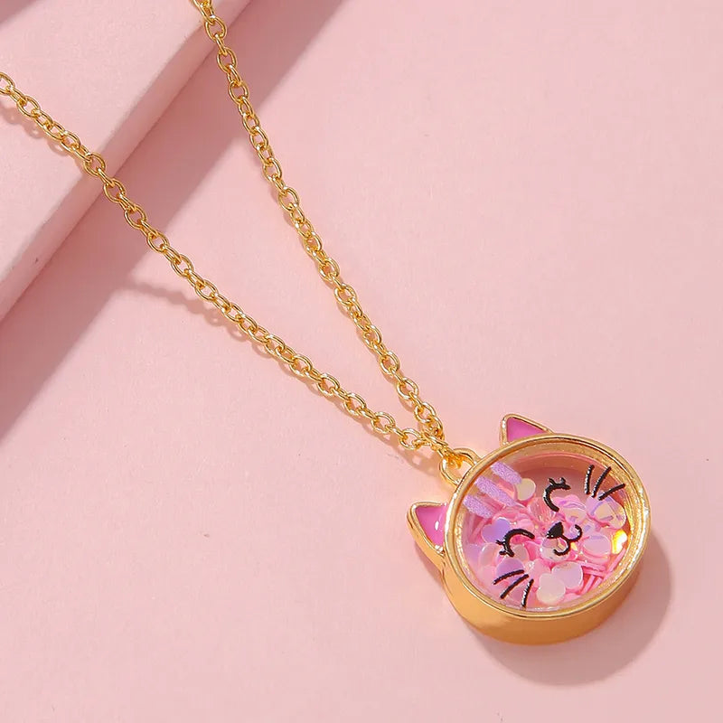 Collier Acrylique Transparent - Chat Ourson Grenouille Coeur - Pendentif intérieur Paillettes