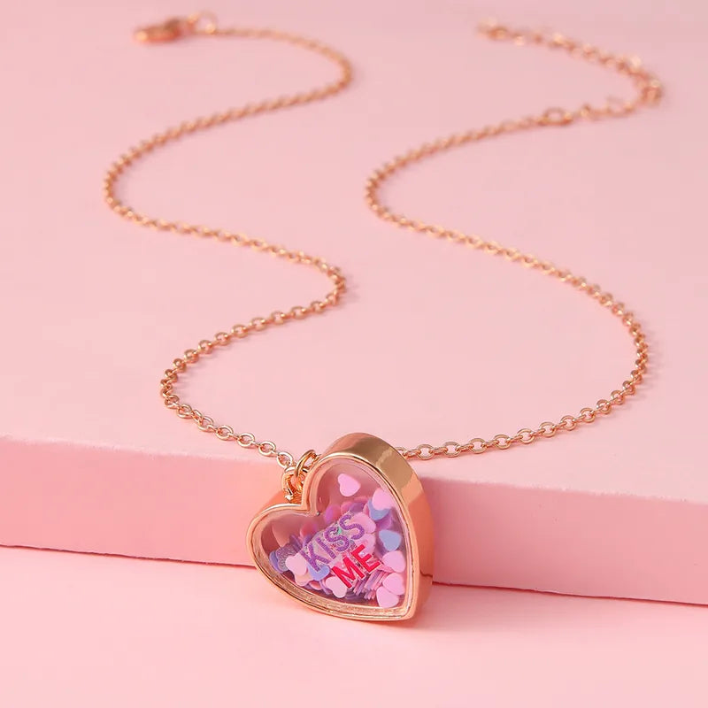 Collier Acrylique Transparent - Chat Ourson Grenouille Coeur - Pendentif intérieur Paillettes