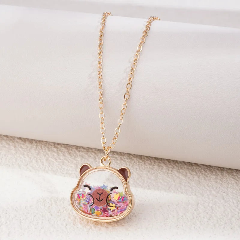 CHILD - Panda Necklace Chain - Frog - Cow - Gold Cute Inner Pendant Glitter Star Heart Beads Phosphorescent