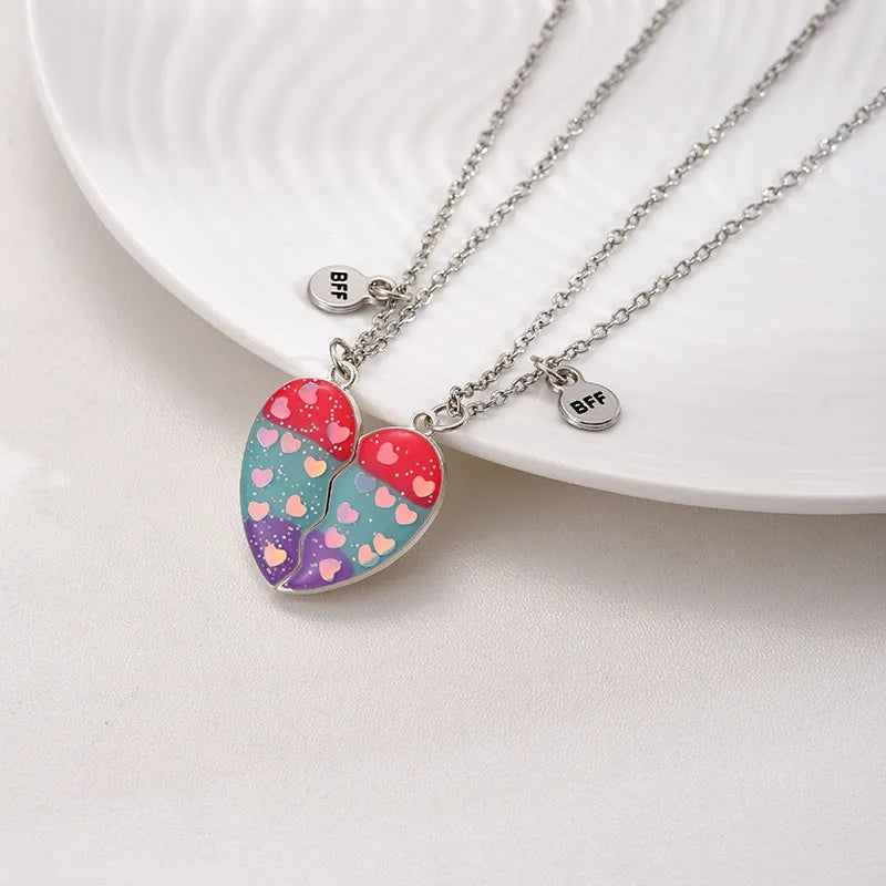 Lot de 2 Colliers, Bracelets ou Porte Clés BFF Aimanté - Coeur Paillettes - Best Friends Forever - Amitié