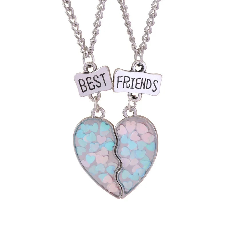 Set of 2 Dolphin Heart Friendship Necklaces - BFF Best Friends Forever - Fantasy - Silver Pendant and Chain