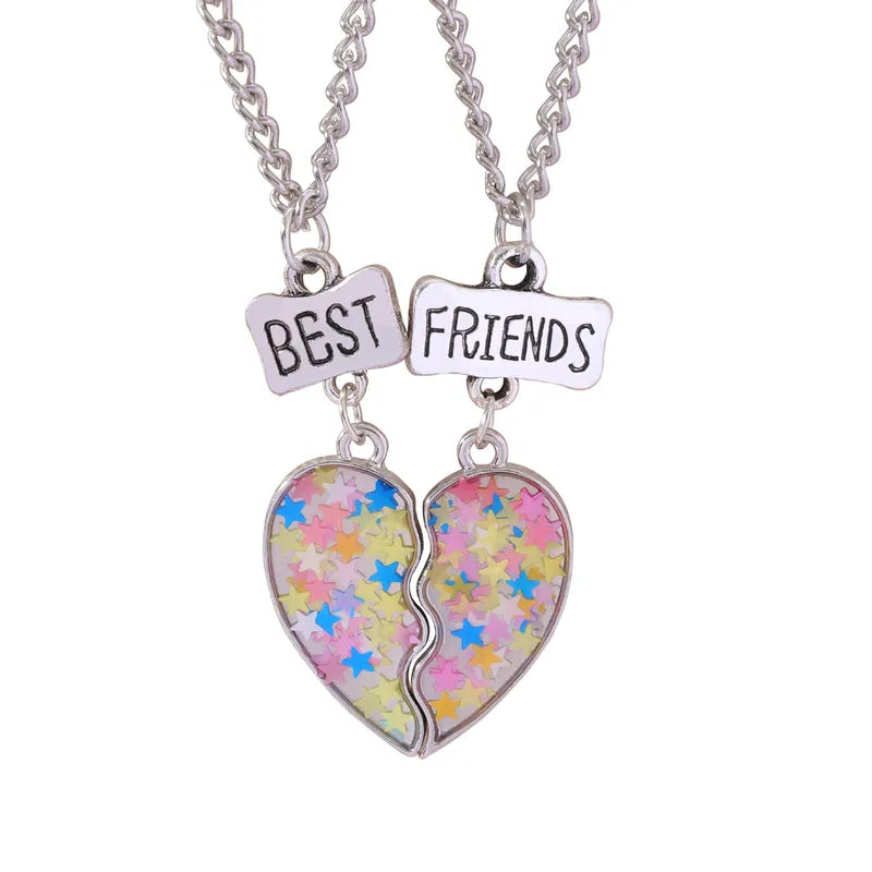 Set of 2 Dolphin Heart Friendship Necklaces - BFF Best Friends Forever - Fantasy - Silver Pendant and Chain