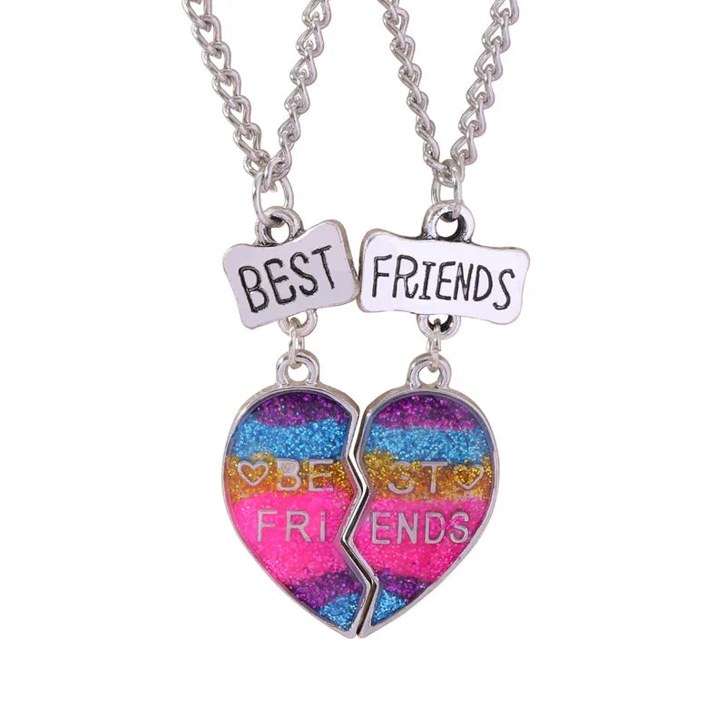 Set of 2 Dolphin Heart Friendship Necklaces - BFF Best Friends Forever - Fantasy - Silver Pendant and Chain