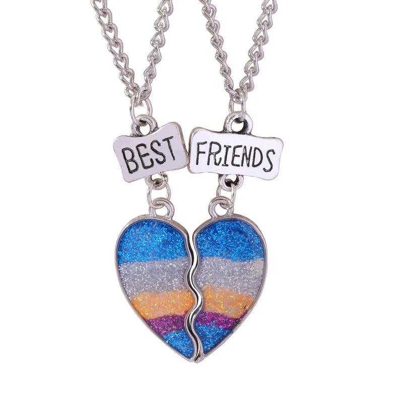 Set of 2 Dolphin Heart Friendship Necklaces - BFF Best Friends Forever - Fantasy - Silver Pendant and Chain