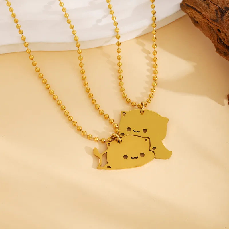 Colliers BFF ou Porte Clés - Mignon Chat - Acier Inoxydable - A Partager - Amoureux - Meilleurs Amis - Pendentif Sac - BFF - Best Friends