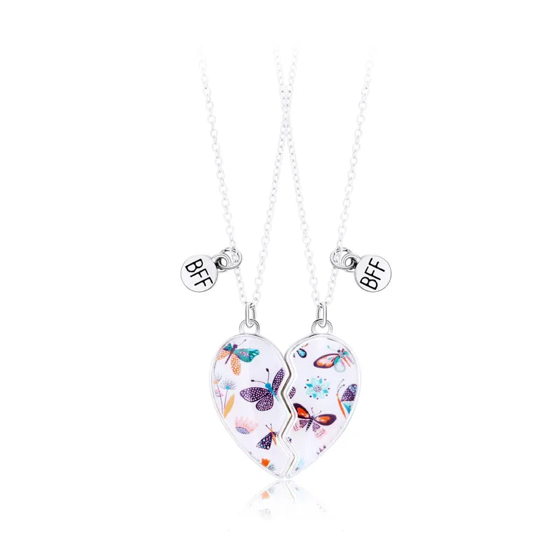 Lot de 2 Colliers D'amitié Aimanté - Coeur Paillettes - BFF - Best Friends Forever - Amitié