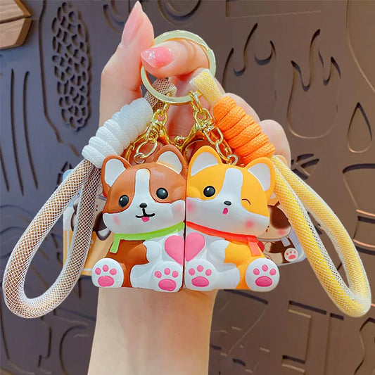 Porte Clés - Mignon Chien Corgi - A Partager - Aimanté - Amoureux - Meilleurs Amis - Pendentif Sac - BFF - Best Friends - Amitié