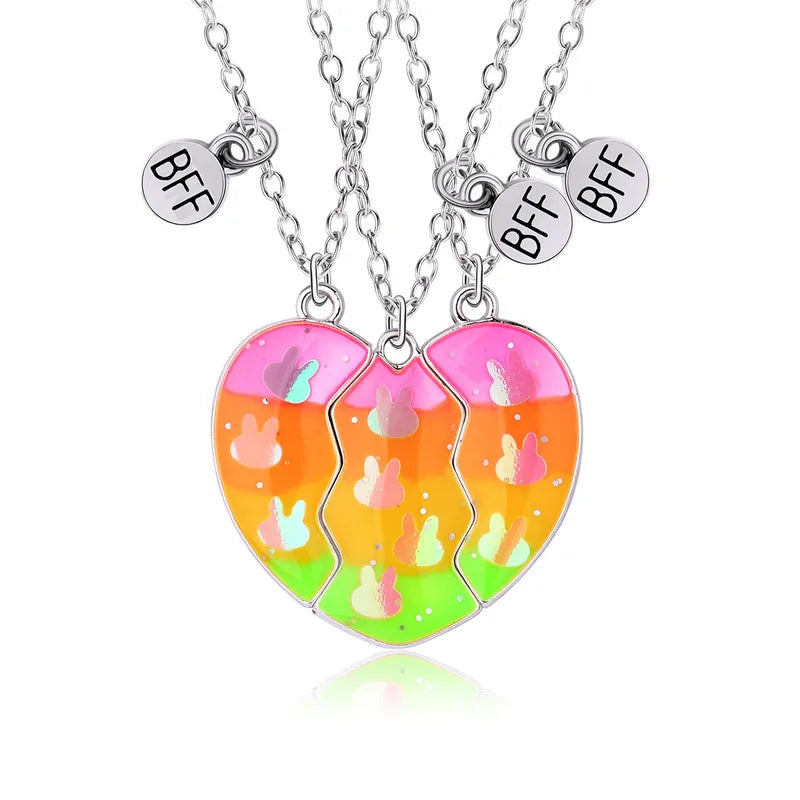 Lot de 3 Colliers D'amitié Aimanté - Coeur Paillettes - BFF - Best Friends Forever - Amitié - Pendentif Aimanté - Mignon