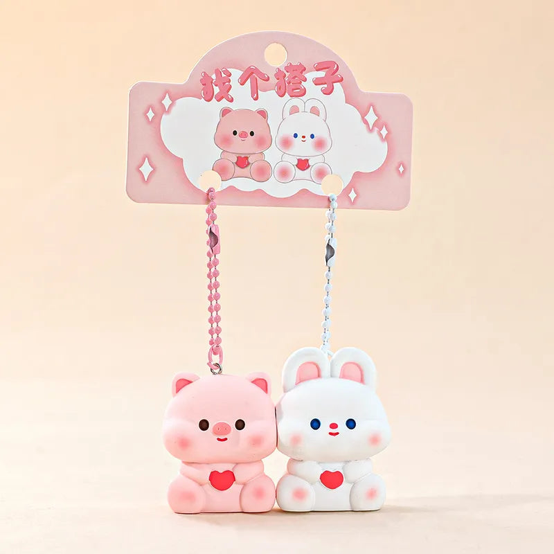 Porte Clés - Mignon Cochon Lapin - A Partager - Aimanté - Amoureux - Meilleurs Amis - Pendentif Sac - BFF - Best Friends - Amitié