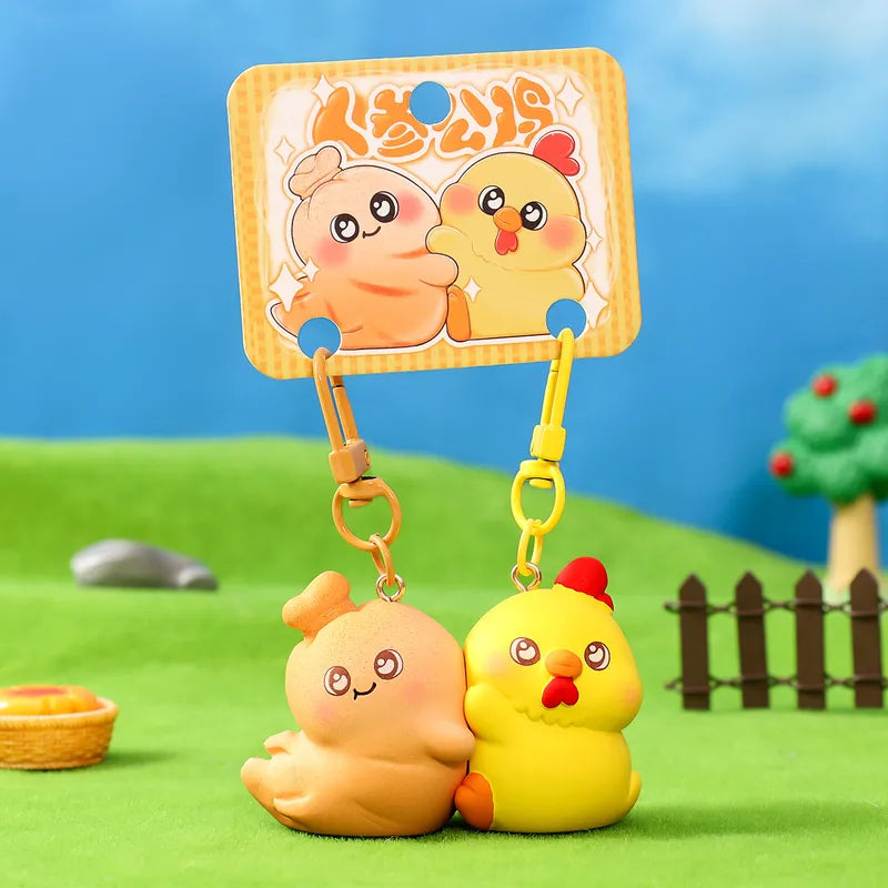 Porte Clés - Mignon Coq Gingembre - A Partager - Aimanté - Amoureux - Meilleurs Amis - Pendentif Sac - BFF - Best Friends - Amitié