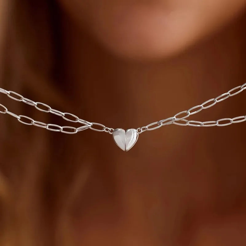 Lot de 2 Bracelets D'amitié Gourmettes - BFF - Best Friends Forever - Acier Inoxydable - Couple Amoureux Amitié - Pendentif Aimanté Coeur