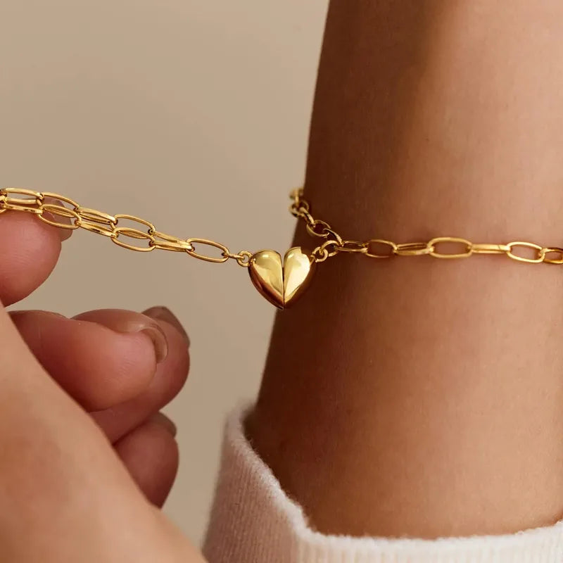 Lot de 2 Bracelets D'amitié Gourmettes - BFF - Best Friends Forever - Acier Inoxydable - Couple Amoureux Amitié - Pendentif Aimanté Coeur