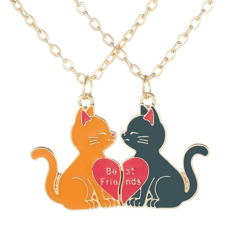 Lot de 2 Colliers BFF - Chat - Best Friends Forever - Pendentif et Chaine Colorée - Amitié