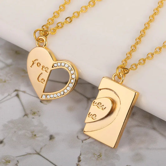 Lot de 2 Colliers BFF - Coeur - BFF - Forever Love - Pendentif - Amoureux Couple Amitié - Acier Inoxydable