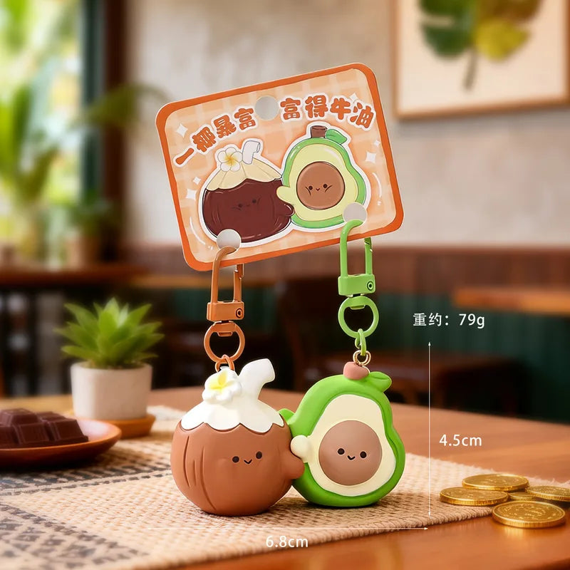 Porte Clés - Mignon Noix Coco Avocat - A Partager - Aimanté - Amoureux - Meilleurs Amis - Pendentif Sac - BFF - Best Friends - Amitié