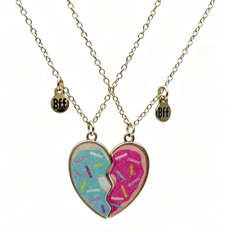 Lot de 2 Colliers BFF Aimanté - Best Friends Forever - Pendentif Coeur Donuts - Amitié